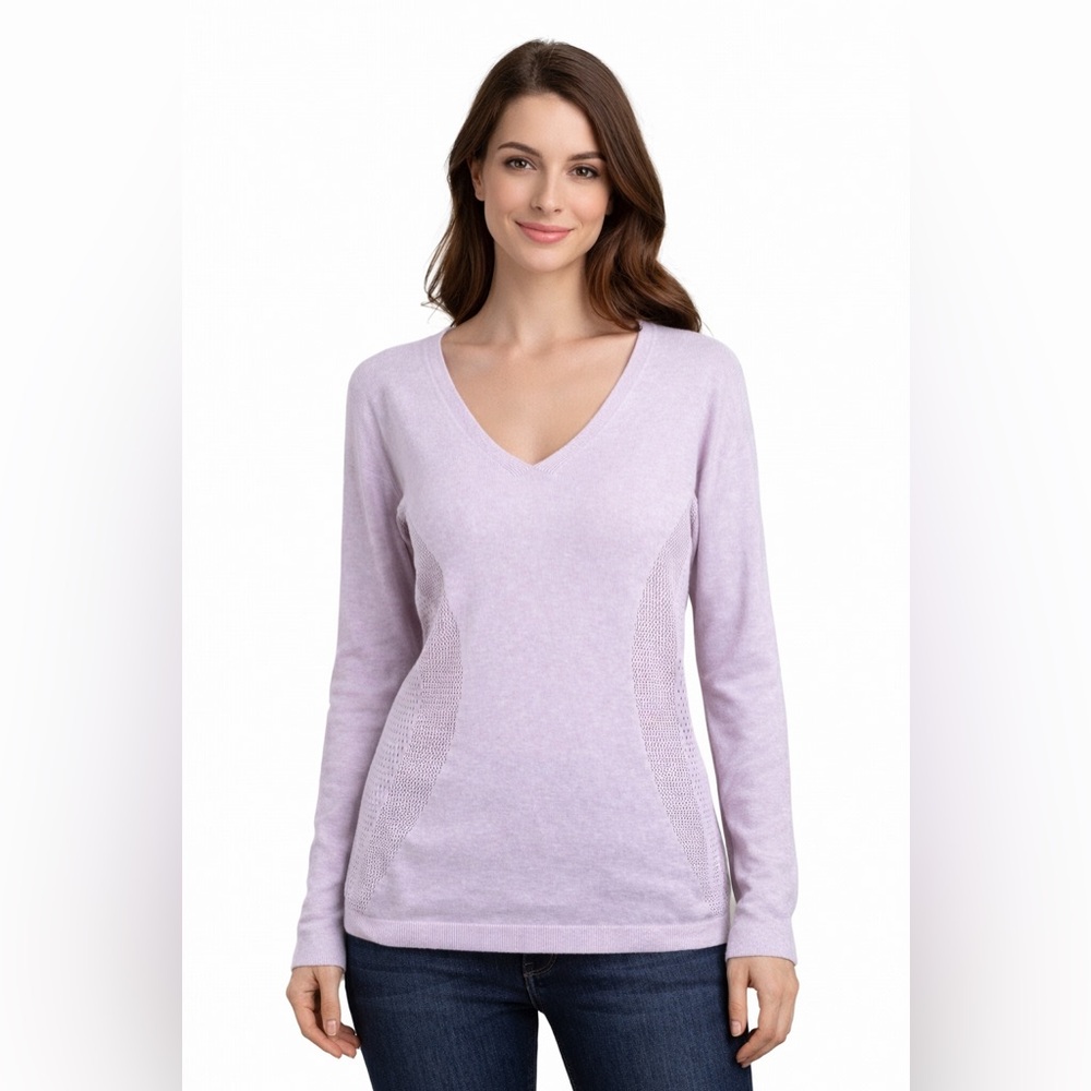 Lululemon‎ Pullover Sweater Womens 8 Still Movement Pink Mesh V Neck Thumb Holes